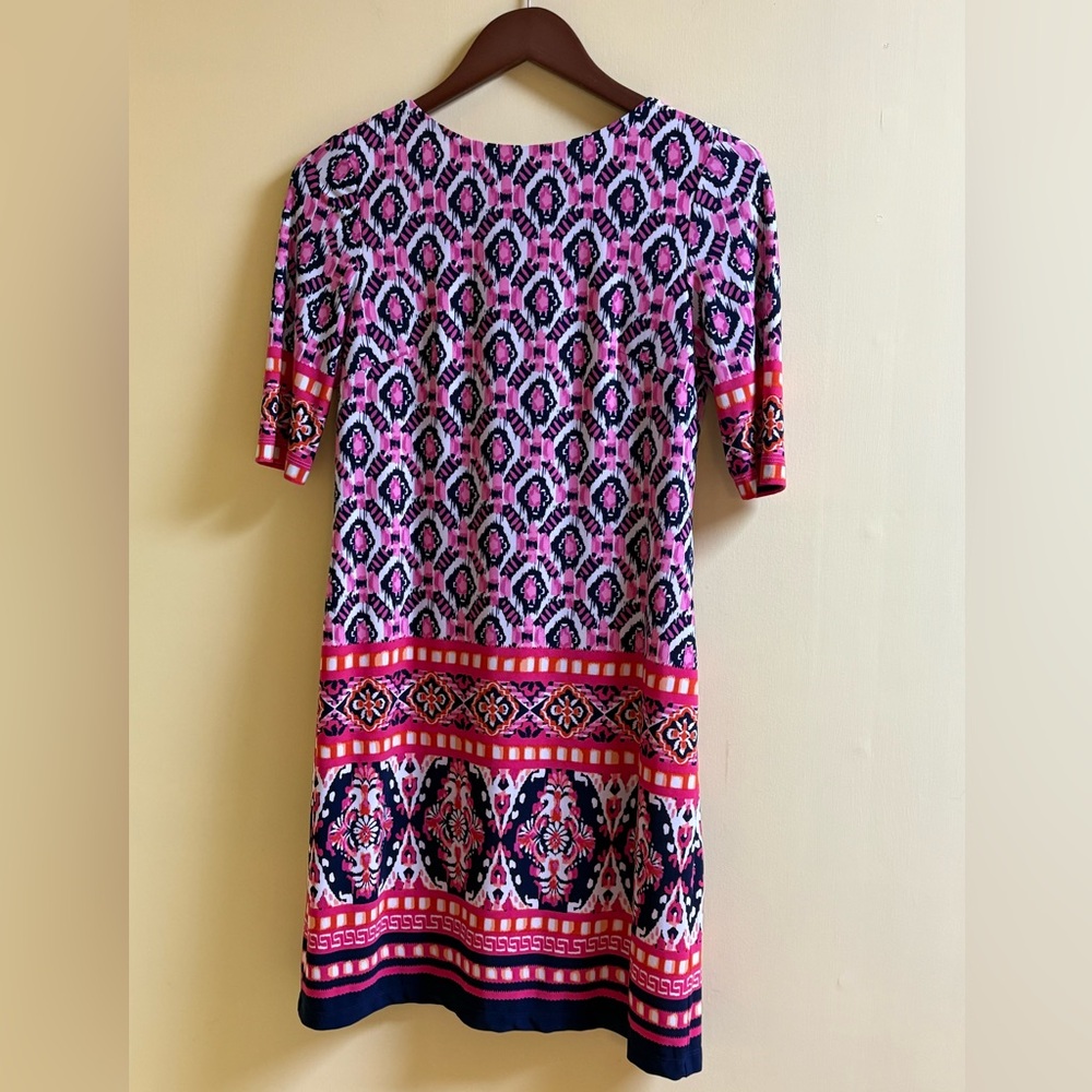 Eliza J Pink Blue White Orange Patterned Dress Size 4 Pre-Loved Fun Geometric
